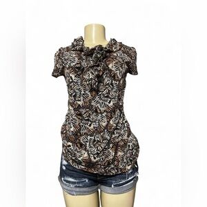 East 5th Floral Ruffle Blouse - Black and Brown